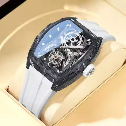 BONEST GATTI Men Automatic Mechanical Watch Skeleton Dial Sapphire Crystal Fluororubber Strap Waterp