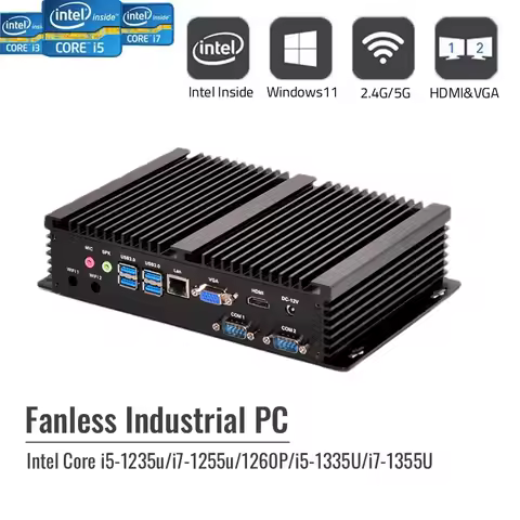 Fanless Industrial Mini PC Intel Core i7 1260P 1335U i5 1235U 2xRs232 COM Ports HD VGA Win11 Rugged 