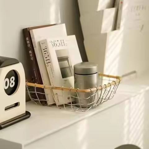 Woven Iron Storage Basket Square Hollow Out Fruits Vegetables Storage Basket Metal Construction Art 