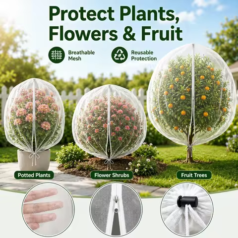 Extra-Thick Garden Netting for Fruits Citrus Flowers with Drawstring And Zipper Insect & Bird Protec