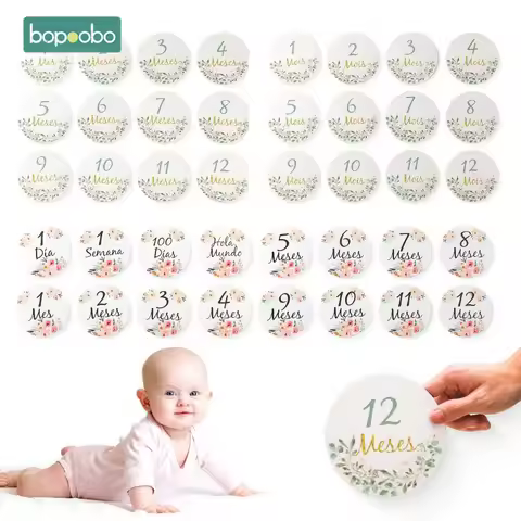 1Set 0-12 Month Newborn Month Milestone Card Spanish France Language Paper Milestone Cards Baby Phot