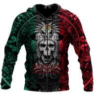 Men/Women Vintage Mexico Aztec Print Hooded Jacket Men Zip Up Long Sleeve Pocket Streetwear Coat Mex