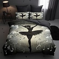 Twin Size Ballet Duvet Cover Set,2 Pcs Dance Music Soft Bedding for Girls Children,Warm Microfiber B