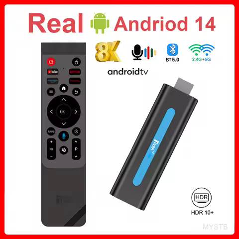 Real Android 14 TV Stick 4K ATV Mini TV Box Support 8K Video BT5.0 2.4G&5G Dual WiFi Voice Remote Qu