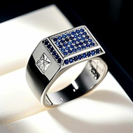 Custom Diamond Men's Ring Blue Sapphire Diamond Ring Men's Silver Ring Luxury Men's Ring