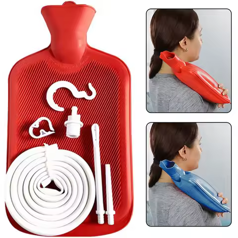 6Pcs Enema Bag Kit Rubber Enema Cleaner Includes 2L Hot Water Bottle 4.9ft Hose Controlled Water Flo
