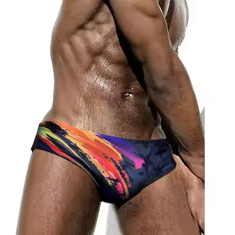 Fashion Print Pouch Padded Swimwear Man Swimming Suit Mens Swim Briefs Gay Men Bikini Swimsuit Beach