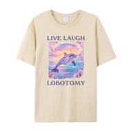On-Site Laugh Frontal Lobe Removal T-Shirt For Men And Women, Fun Dolphin Joke Rainbow Cotton Round 