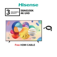 Hisense 58" 4K UHD Smart TV A6100K Series 58A6100K Television Replace 58A6100H (FREE HDMI CABLE)