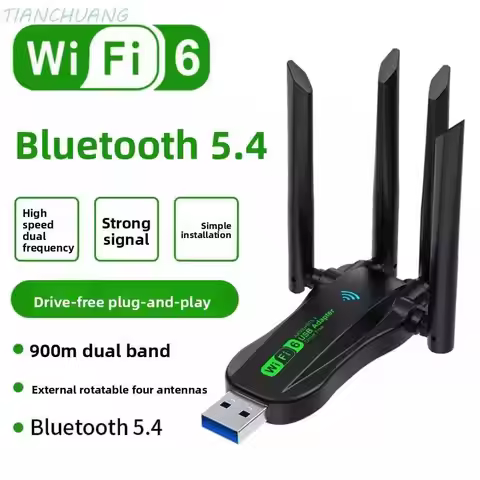 Dual Band WiFi6 USB Adapter, AX900 Bluetooth 5.4 900Mbps WiFi Dongle, Plug Play 4 Antenna 2.4G/5Ghz 