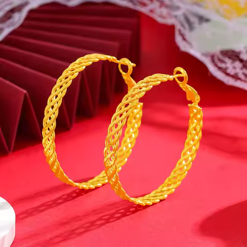 Women's Hollow Chinese Knot Woven Hoops 24K Gold AU999 - Women's exclusive, clear knot pattern, AU99