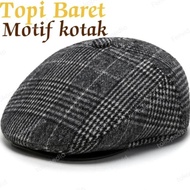 Men's Beret Hat, Checkered Pattern