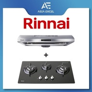 RINNAI RH-S259-SSR-T 90CM SLIMLINE HOOD + RINNAI RB-7303S-GBSM 3 BURNER GLASS HOB WITH SAFETY DEVICE