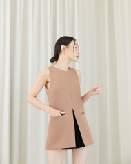 Cont.official Tracy Top เสื้อแขนกุดตัวยาว ผ่าหน้า มีกระเป๋าเจาะ 2 ข้าง