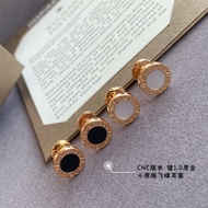 【Best quality】Bv new 18k rose gold white shell round cake earrings female black agate flying saucer 