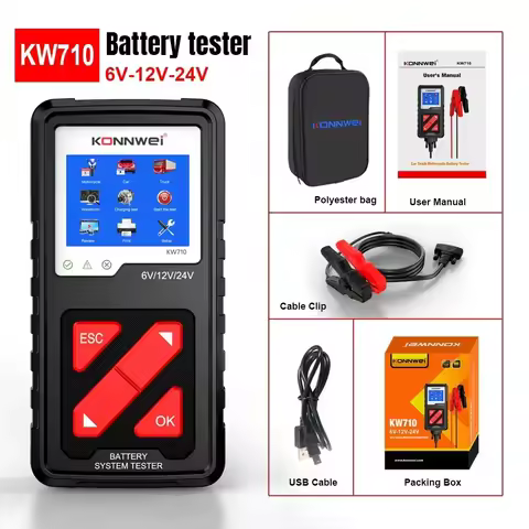 KONNWEI KW710 Car Battery Tester 6V/12V/24V 100-2000CCA Battery Load Tester Charging Diagnostic Tool