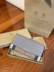 BURBERRY house check horseshoe leather porter continental wallet 紫色 藕色 灰色 皮夾 長夾 全新！