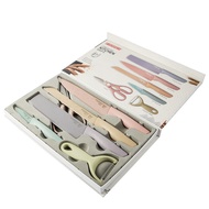 [READY STOCK] EVERRICH 6pcs Wheat Straw Handle Kitchen Knife Set Blade With Non-stick Coating