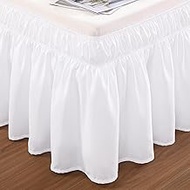 Vocander Ivory King Size Bed Skirt 14 Inch Drop Easy to Put On-Elastic Wrap Around Dust Ruffle for Bed Frame &amp; Mattress-Luxury Bedskirt for Adjustable Bed Microfiber Fabric Machine Washable