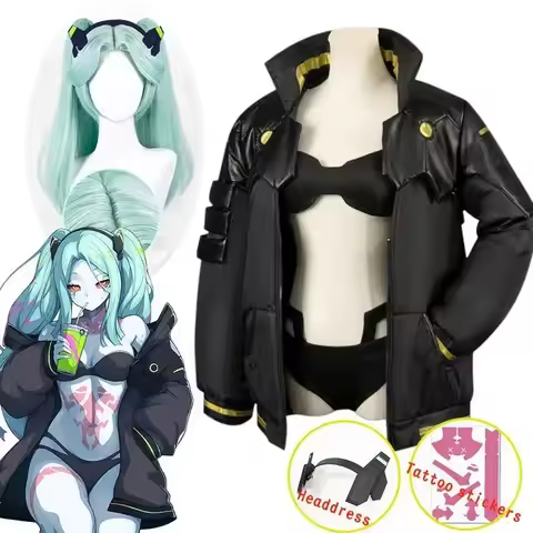 New 2026 ♥ Anime Cyberpunk Edgerunners Rebecca Cosplay Costume Jacket Wig Tattoo Stickers Headwear S