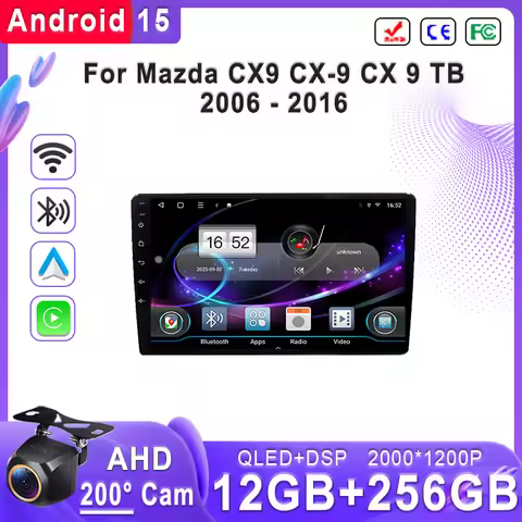 Android 15 2K Incell Screen For Mazda CX9 CX-9 CX 9 TB 2006 - 2016 Stereo GPS Navigation High-perfor