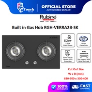 Rubine 2 Burner 5.2kW High Heat Flame RGH-VERRA2B-SK /2 Burner Built In Safety Device Tempered Glass