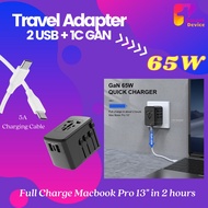 🇸🇬 (SG Stock) 65W Universal Travel Adapter - GaN Type-C Charger, 2USB-A &amp; 1 USB-C PD Fast Charge