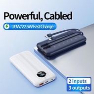 自帶缐快速充電器 10000mAH Suji Series 20W+22.5W PD+QC Super Fast Charging Power Bank With Cable For Type C Android, For IOS iPhone and Digital Display RPP-300 快充數顯移動電源