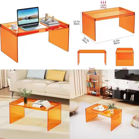 Modern Lucite Coffee Table - Clear Rectangular Acrylic Table for Living Spaces, Bedroom, Office - Or