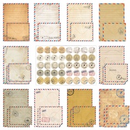 Set of 5 envelopes + 5 single-sided letter papers + 5 sealing stamps - Floral, vintage, romantic, av
