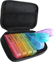 Pill Box 7 Days 2 Compartments Large Pill Box Morning Evening Portable PU Leather Pill Bag with Zip