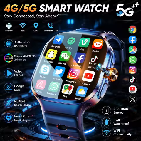 New 5G/4G Full Network Sim Smart Watch With Camera HD Video Call 3GB+32GB RAM Google Store WIFI NFC