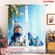 2pcs 2D flat printing Popular Christmas curtains Snowman Blue Gift Snowflakes (2) Digital Printed Po