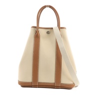HERMES 帆布Garden File PM銀扣手挽肩背兩用袋Gold/Beton
