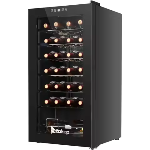 28 Bottle Wine Cooler Refrigerator Freestanding Compressor Wine Chiller with Adjustable Temperature 