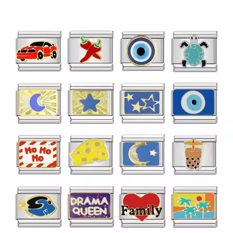 Fashion 2025 Eye Moon Star Heart Car Charm Italy Link for 9mm Stainless Steel Bracelet Making DIY Je