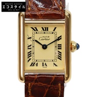 卡地亞 W1003153 925 Must Tank Vermeil SM 象牙色錶盤石英錶帶皮錶帶 [二手]