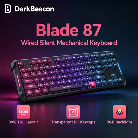DarkBeacon Blade 87 Hot-Swappable Silent Keyboard RGB Backlit Mechanical Gaming Keyboards 8000Hz USB