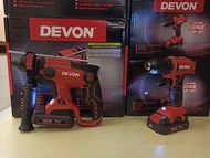 （最強工程家用之選）最強工程家用之選，Devon大有無刷20v孖寶，油壓鑽+電批，原廠三星鋰電池2.0ah x2,黑色20v充電器，荃灣門市交收