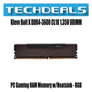 Klevv Bolt X DDR4-3600 CL18 1.35V UDIMM PC Gaming RAM Memory w/Heatsink - 8GB