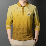 Thai Royal Mens Polo Shirt เสื้อโปโลแขนยาวสีเหลือง เสื้อผ้าผู้ชายลำลองแบบหลวมๆ