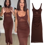 Brown Wrinkle Long Dress 76323 (AZ)