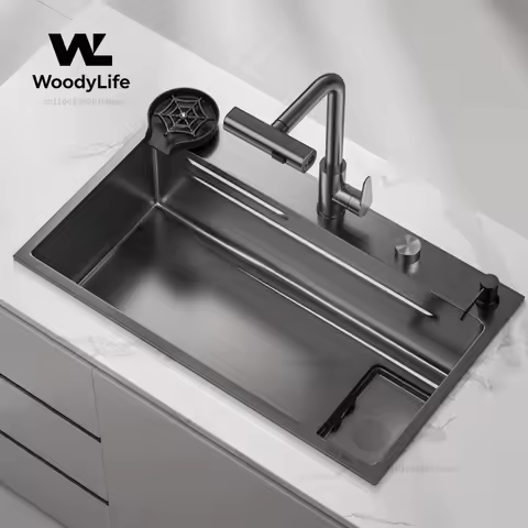 Sink Dual Layer Strainer Kitchen Sink Deep Bowl Premium Stainless Steel Heavy Duty Household Washing