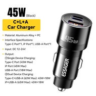 Essager PD 45W Car Charger Type-C+L+A Ports Smart Reverse Charging 27W Fast Charging Safe Protection