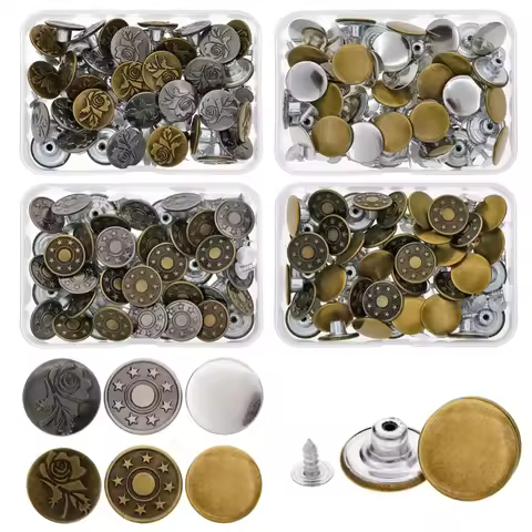 40Pcs/set Screw Bronze Metal Buttons for Clothing Pants Jeans Perfect Fit for Waist Adjust No Nail M