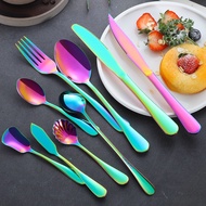Stainless Steel Cutlery Set Rainbow Dinner Spoon And Fork Metal Dessert Spoon Cake Shovel Butter Knife Tableware Set