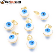 5pcs Brass Enamel Beads golden Long-Lasting with Jump Ring Flat Round with White 9.5x6.5x4.5mm Hole:
