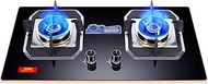 Mini Gas Stove Built-in 75cm 2 BurnerGas hob Black Tempered Glass Gas Cooktop 5.0KW with FFD and Ena