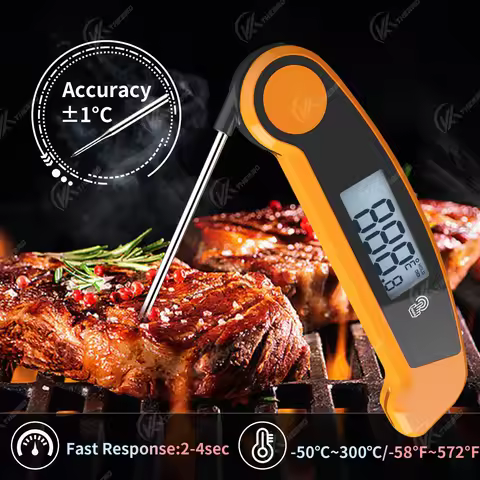 Digital Meat Thermometer with Foldable Probe, Instant Read Kitchen Thermometer for BBQ Grill Cooking