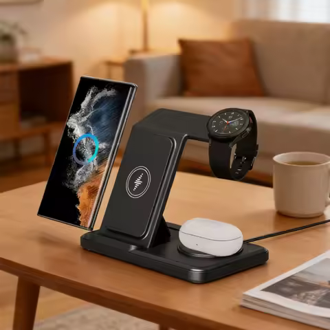 3 In 1 Foldable Wireless Charger Stand For Samsung S25 S24 S23 Galaxy Watch 9 8 7 6 5 Active 1 2 Bud